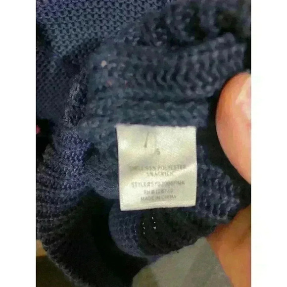 ALYA Womens Crew Neck Sweater Size S Blue Pink Polka Dot Cable Knit long Sleeve - Picture 5 of 6